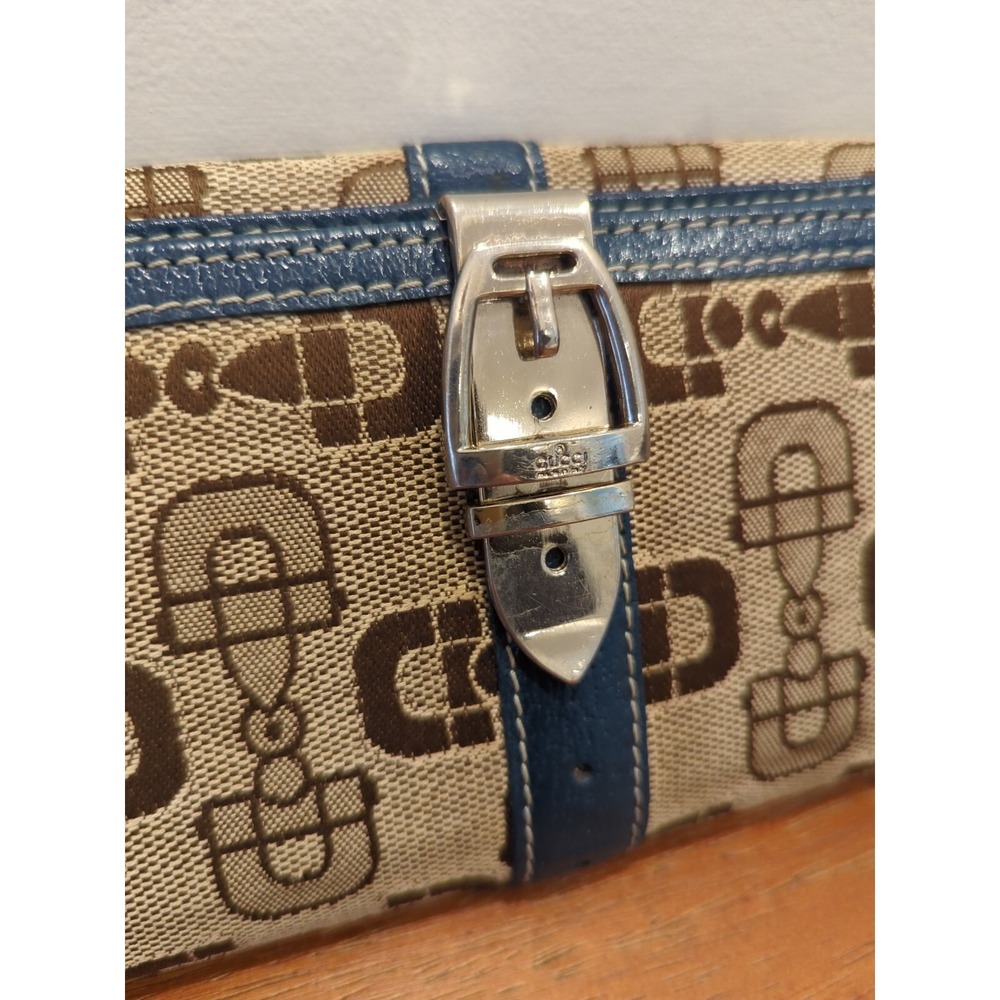 Authentic Gucci Canvas with Blue Leather Long Wallet - Picture 2 of 16